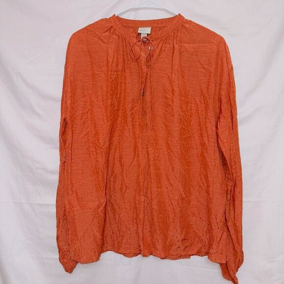 a new day Tops - A New Day Orange Silky Long Sleeve Swiss Dot Pullover Boho Top size small